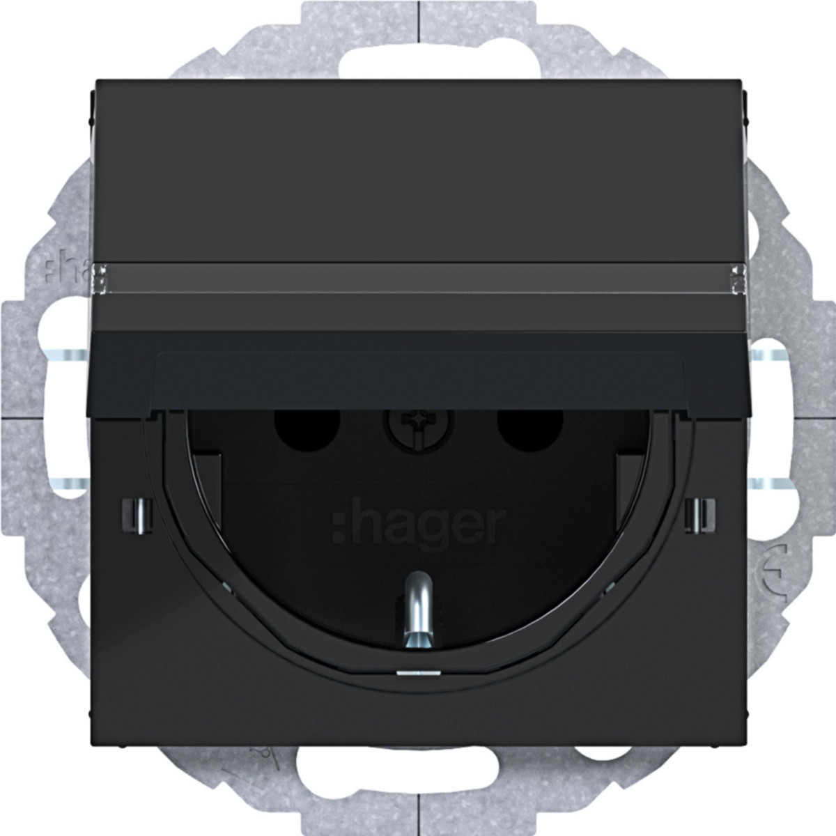 Hager A.x/C.x Schuko-Wandcontactdoos, vergr., tekstv., variabele 45°, A.X/C.X ZW.GL.