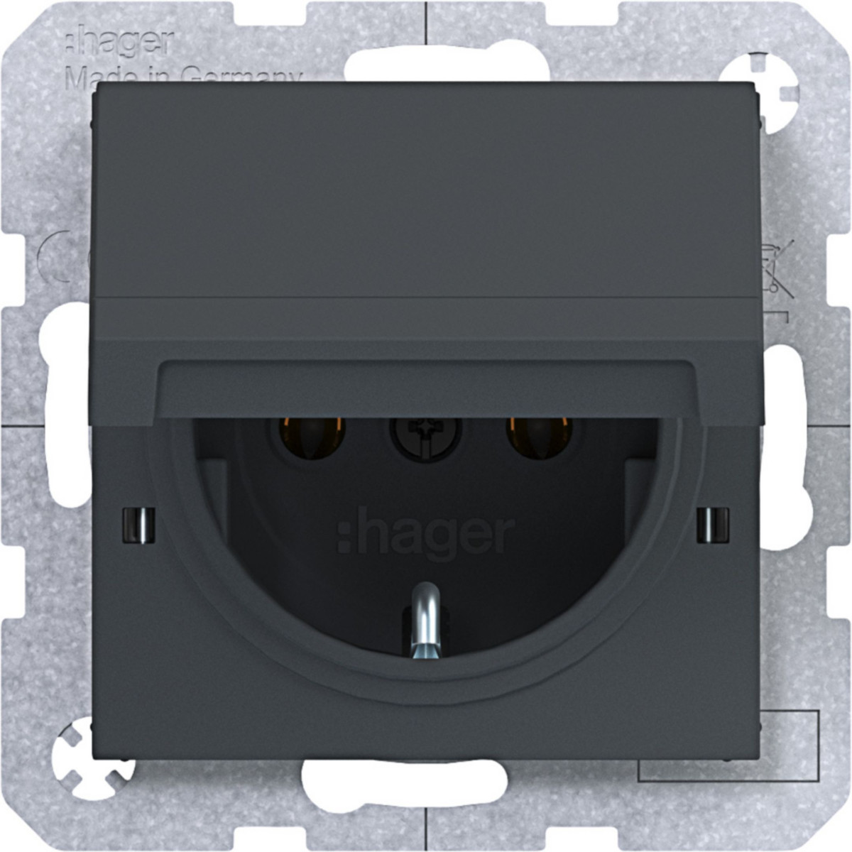 Hager A.x/C.x Schuko-Wandcontactdoos, vergrend.afd., steekkl., A.X/C.X, antraciet
