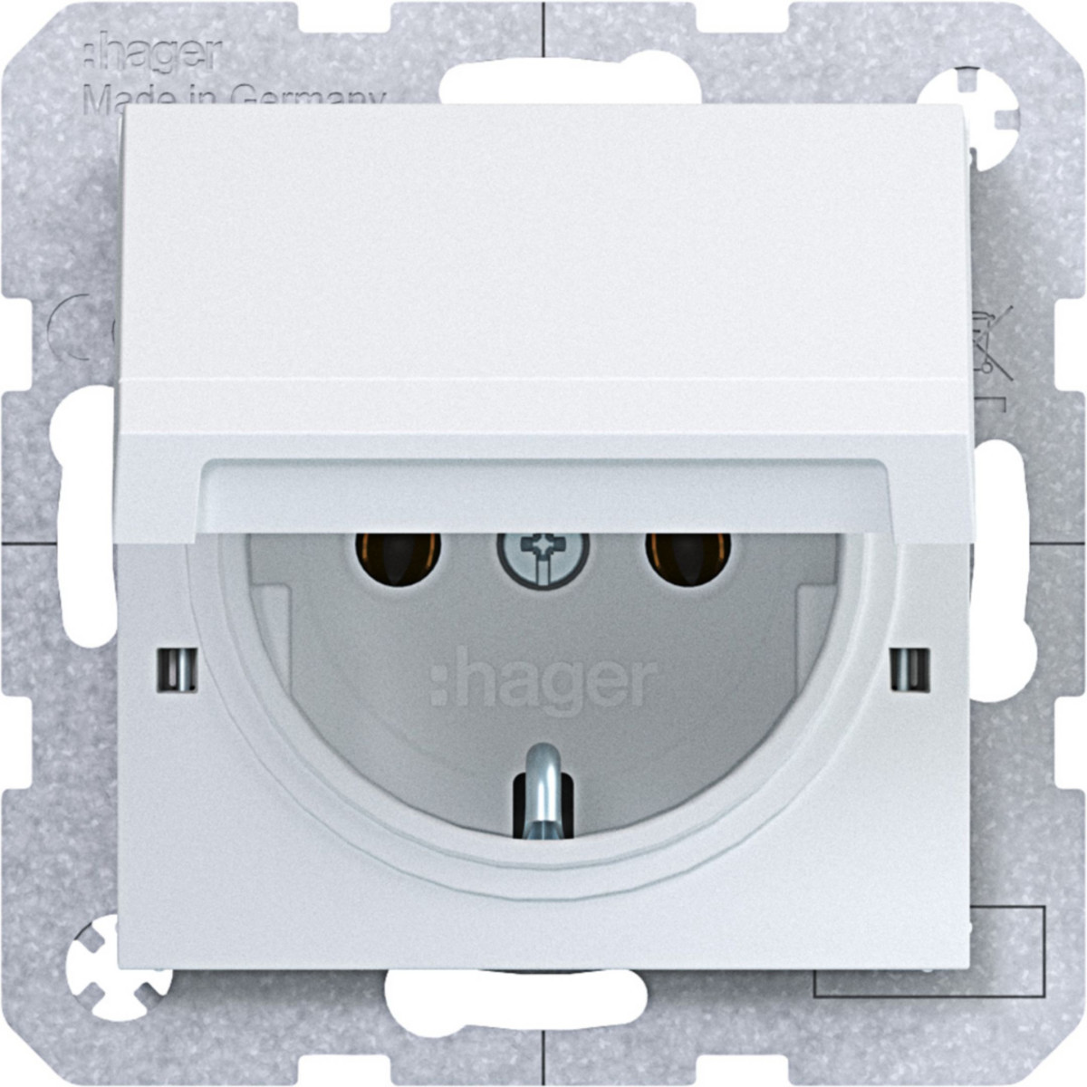 Hager A.x/C.x Schuko-Wandcontactdoos, vergrend.afd., steekkl., A.X/C.X, lichtwit mat