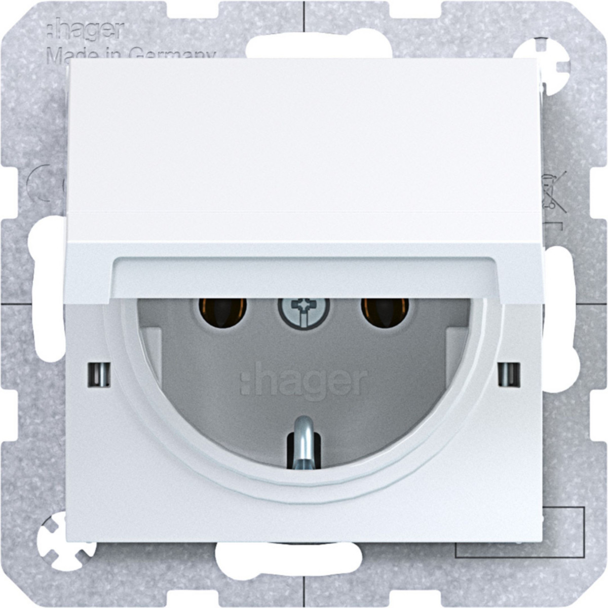 Hager A.x/C.x Schuko-Wandcontactdoos, vergrend.afd., steekkl., A.X/C.X, wit GLZ.