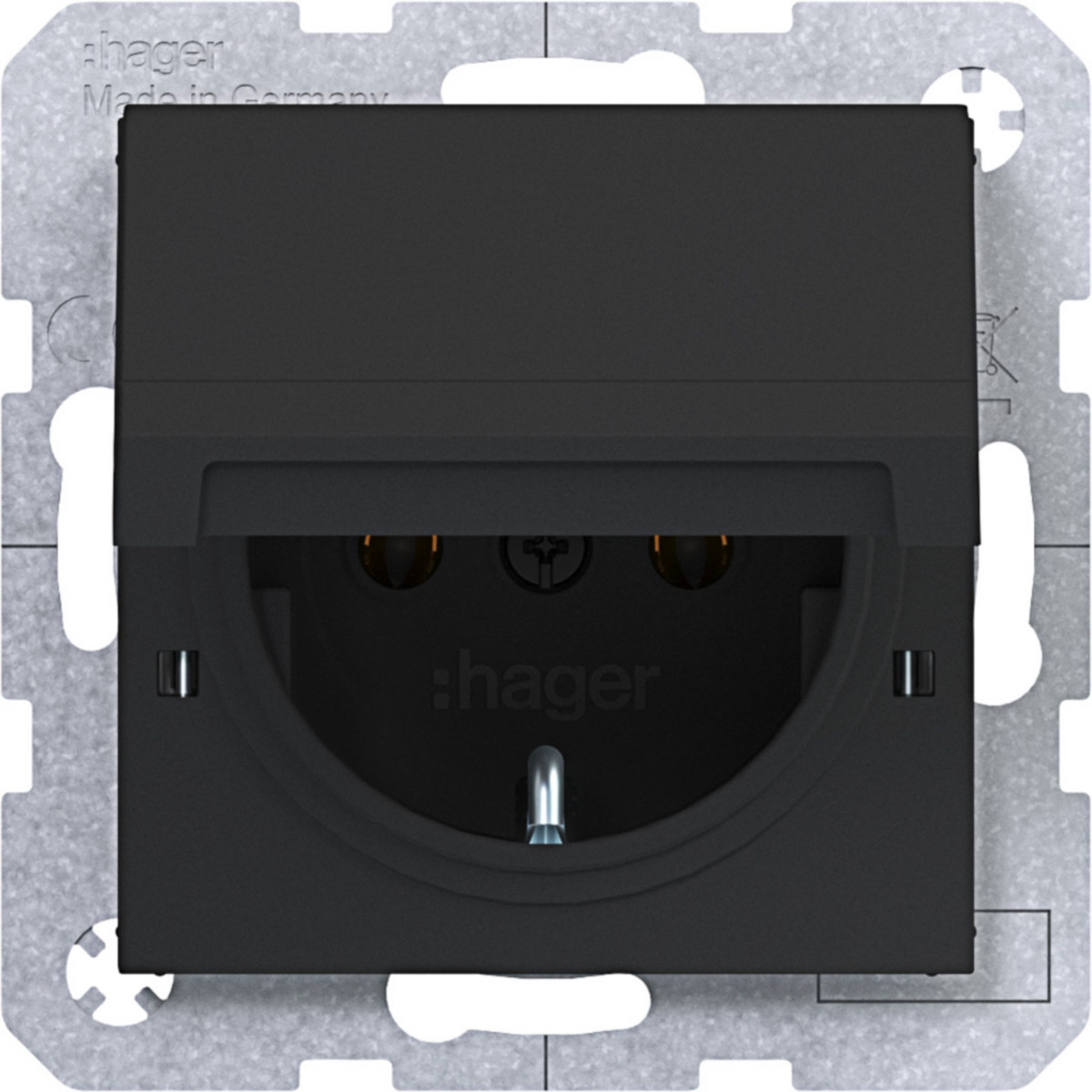 Hager A.x/C.x Schuko-Wandcontactdoos, vergrend.afd., steekkl., A.X/C.X, zwart mat