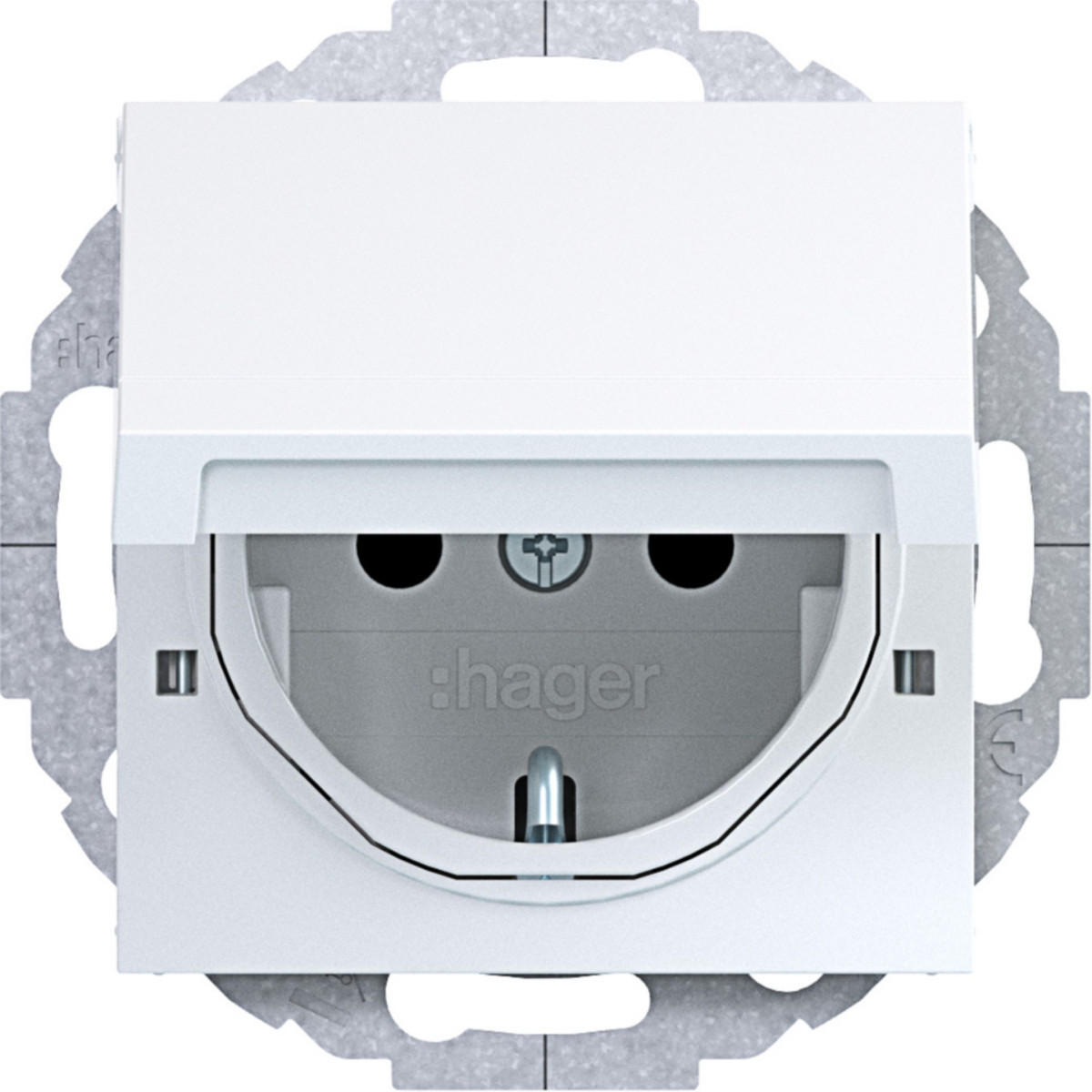 Hager A.x/C.x Schuko-Wandcontactdoos, vergrend.afd., variabele 45°, A.X/C.X wit GL.