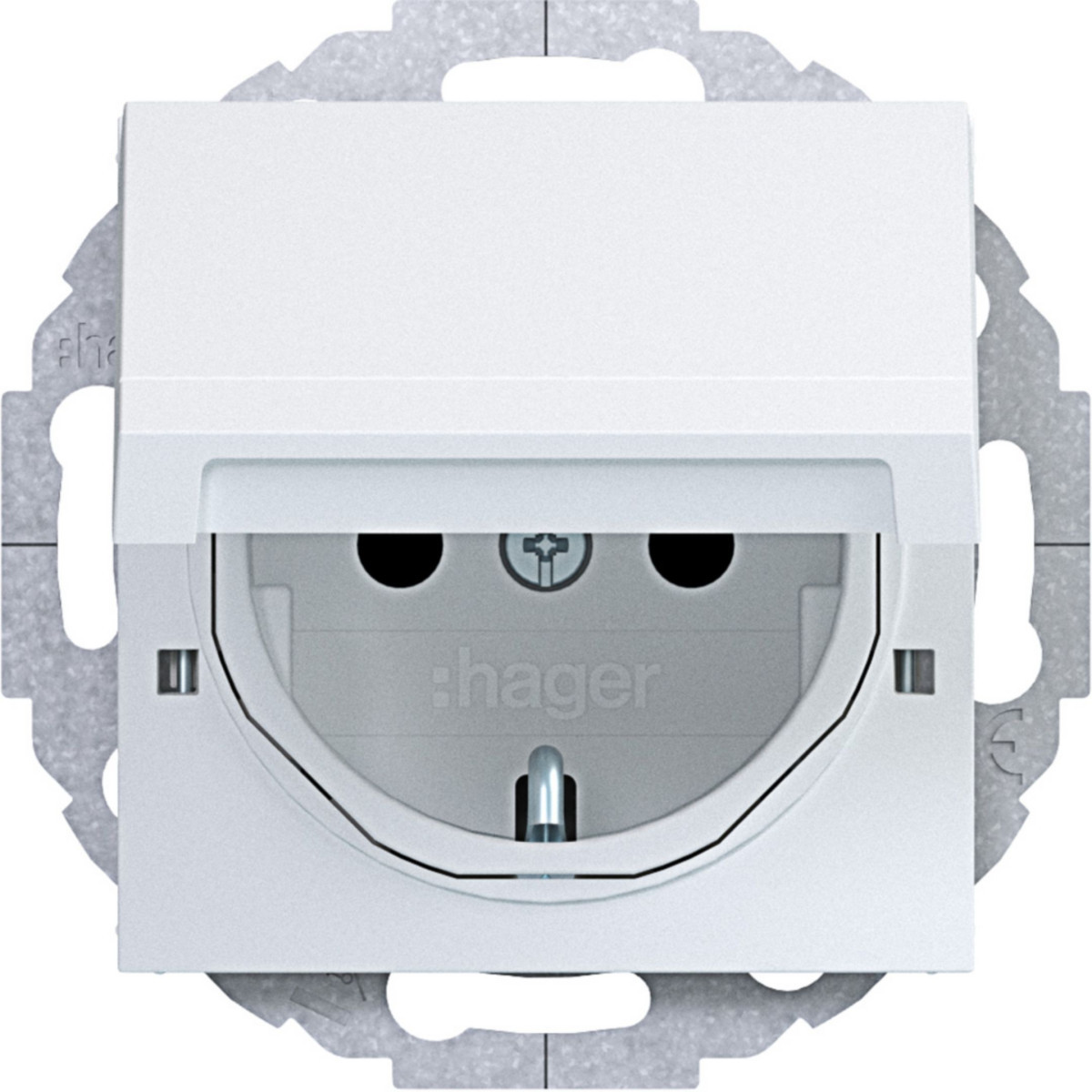 Hager A.x/C.x Schuko-Wandcontactdoos, vergrend.afd., variabele 45°, A.X/C.X wit mat