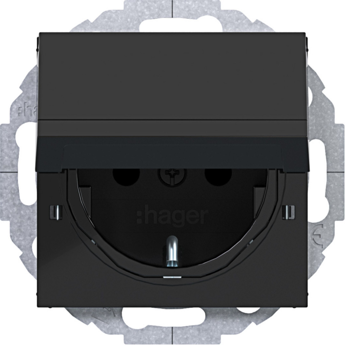 Hager A.x/C.x Schuko-Wandcontactdoos, vergrend.afd., variabele 45°, A.X/C.X ZW. GL.