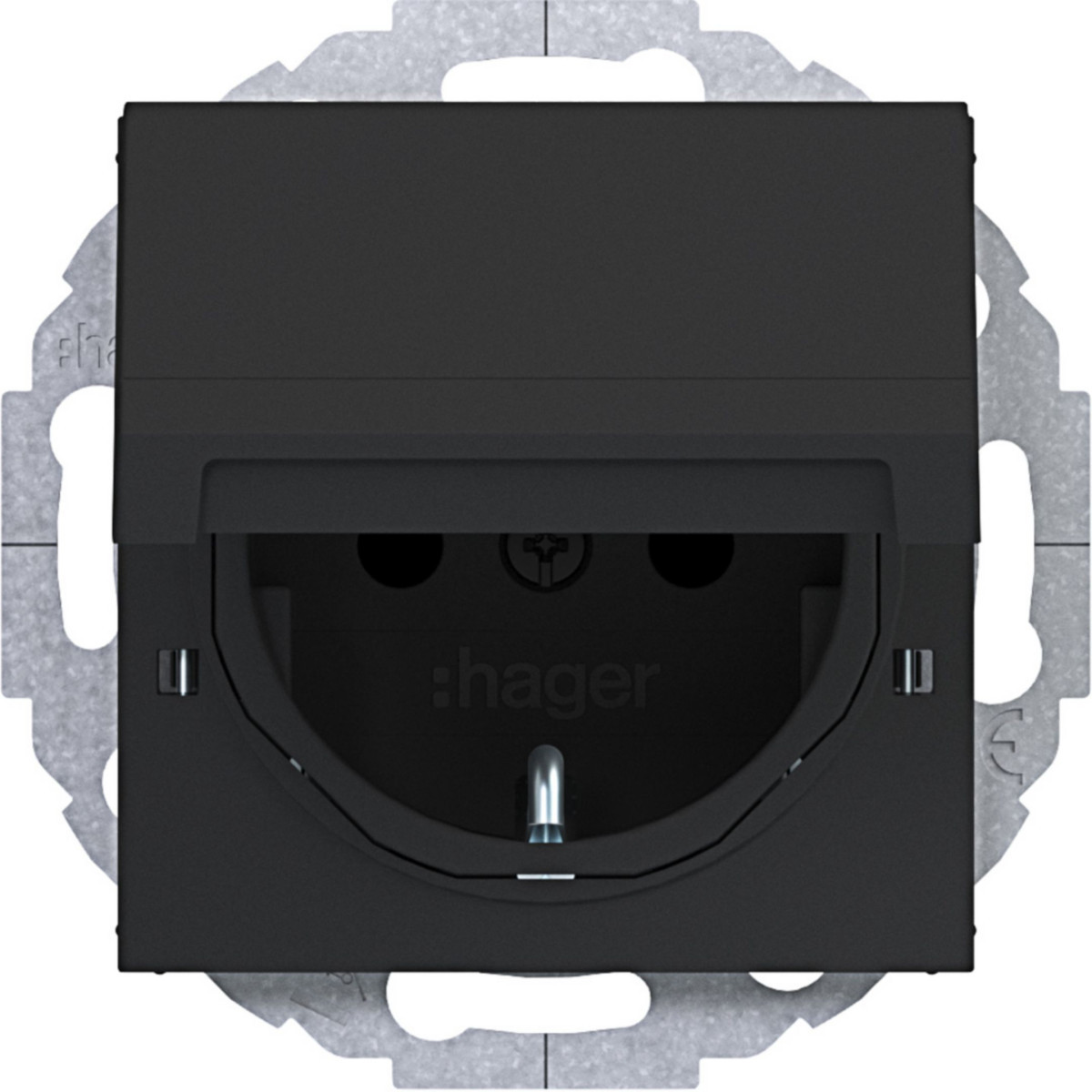 Hager A.x/C.x Schuko-Wandcontactdoos, vergrend.afd., variabele 45°, A.X/C.X ZW. mat