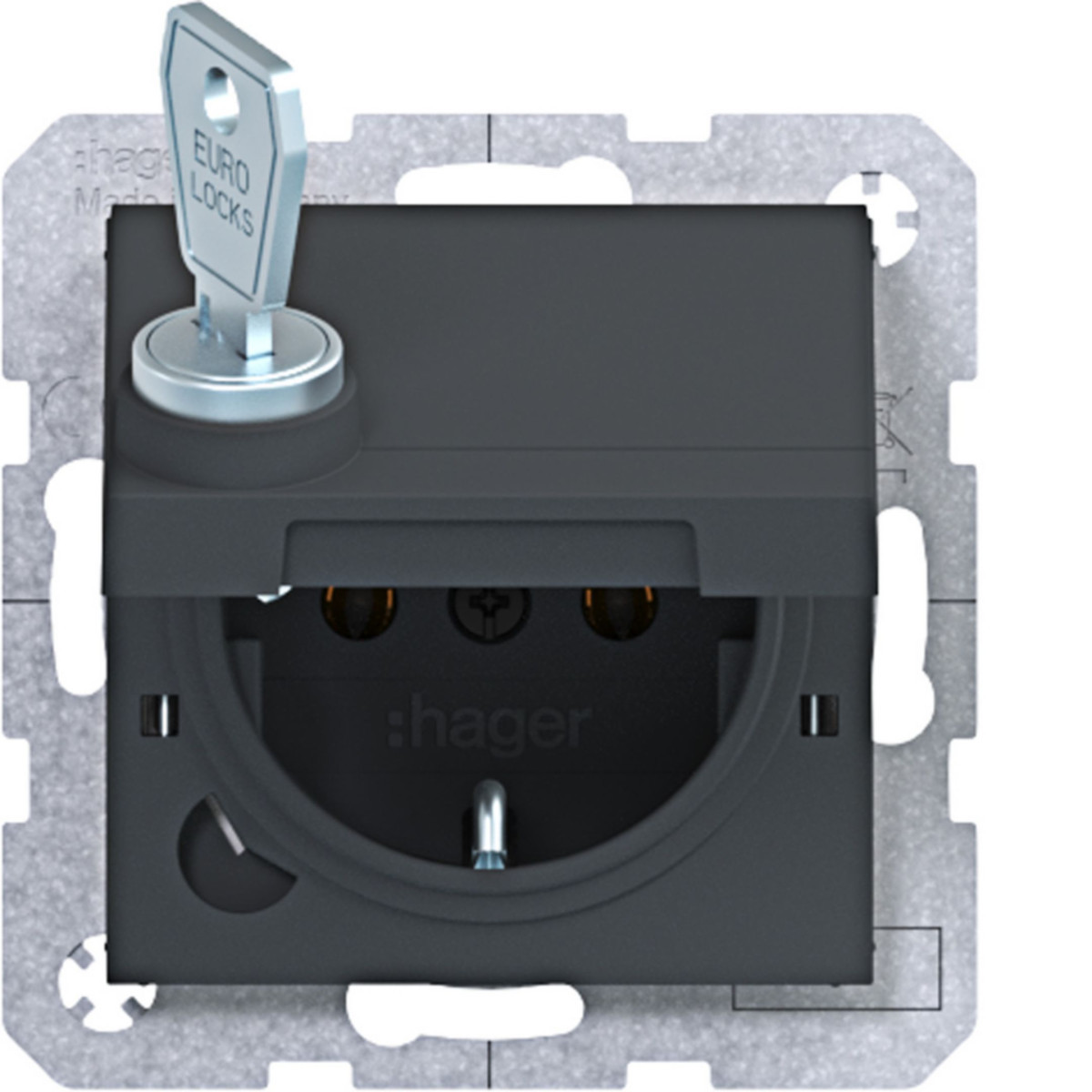 Hager A.x/C.x Schuko-Wandcontactdoos, zelfs.+vergr., steekkl. A.X/C.X, antraciet