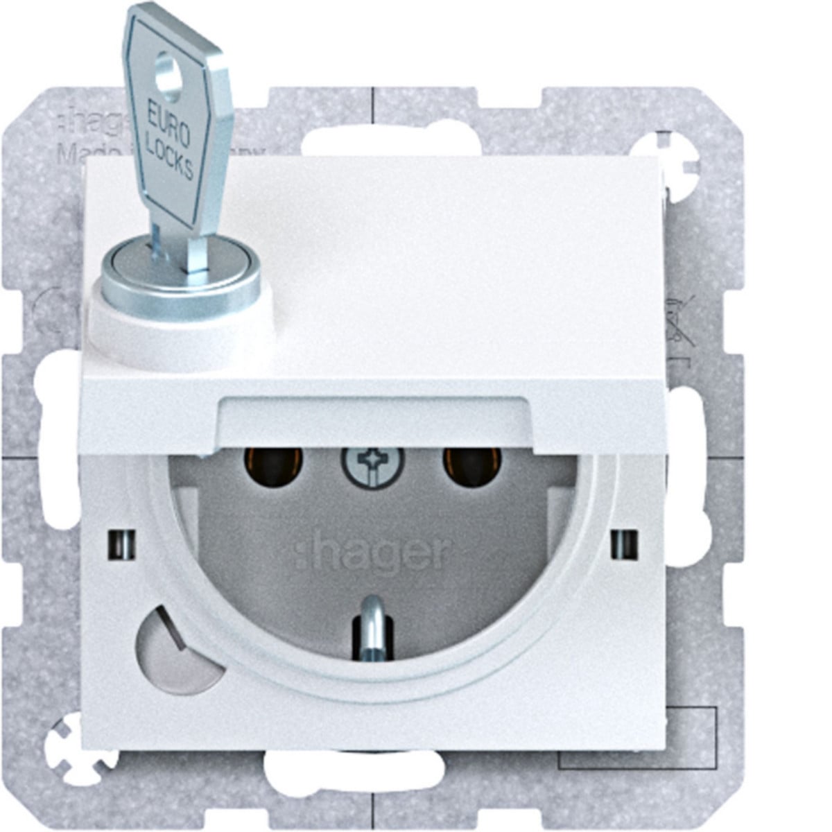Hager A.x/C.x Schuko-Wandcontactdoos, zelfs.+vergr., steekkl., A.X/C.X lichtwit GLZ.