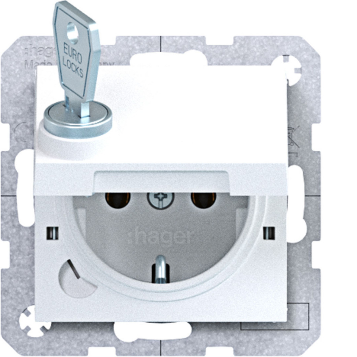 Hager A.x/C.x Schuko-Wandcontactdoos, zelfs.+vergr., steekkl., A.X/C.X lichtwit mat