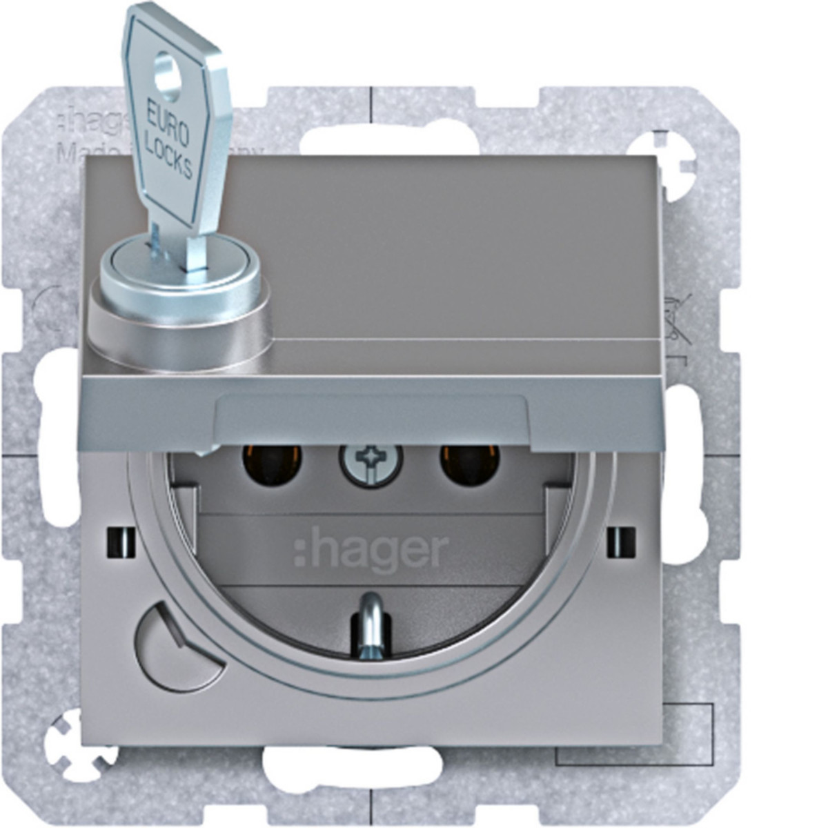 Hager A.x/C.x Schuko-Wandcontactdoos, zelfs.+vergr., steekkl. A.X/C.X titaan