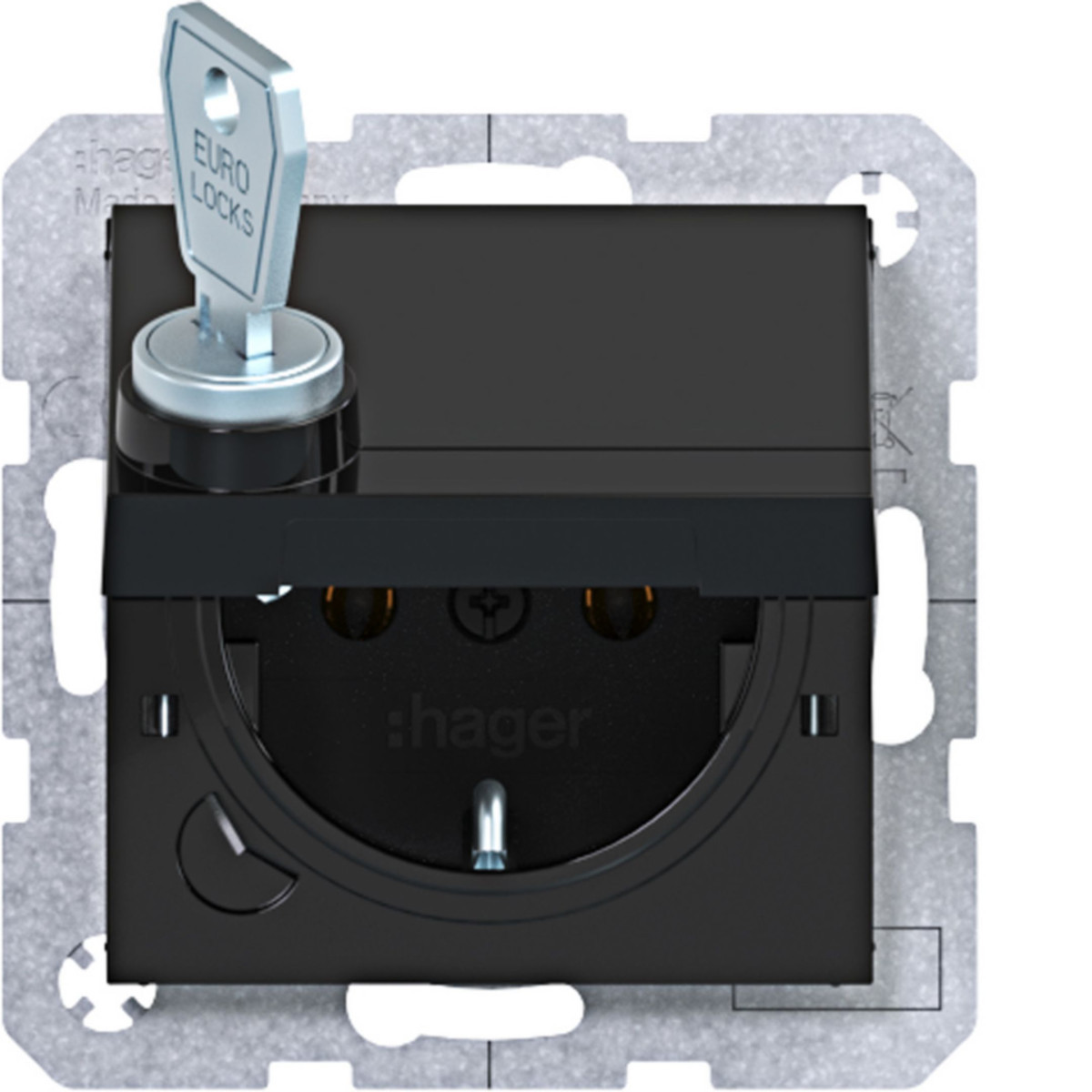 Hager A.x/C.x Schuko-Wandcontactdoos, zelfs.+vergr., steekkl. A.X/C.X zwart GL.