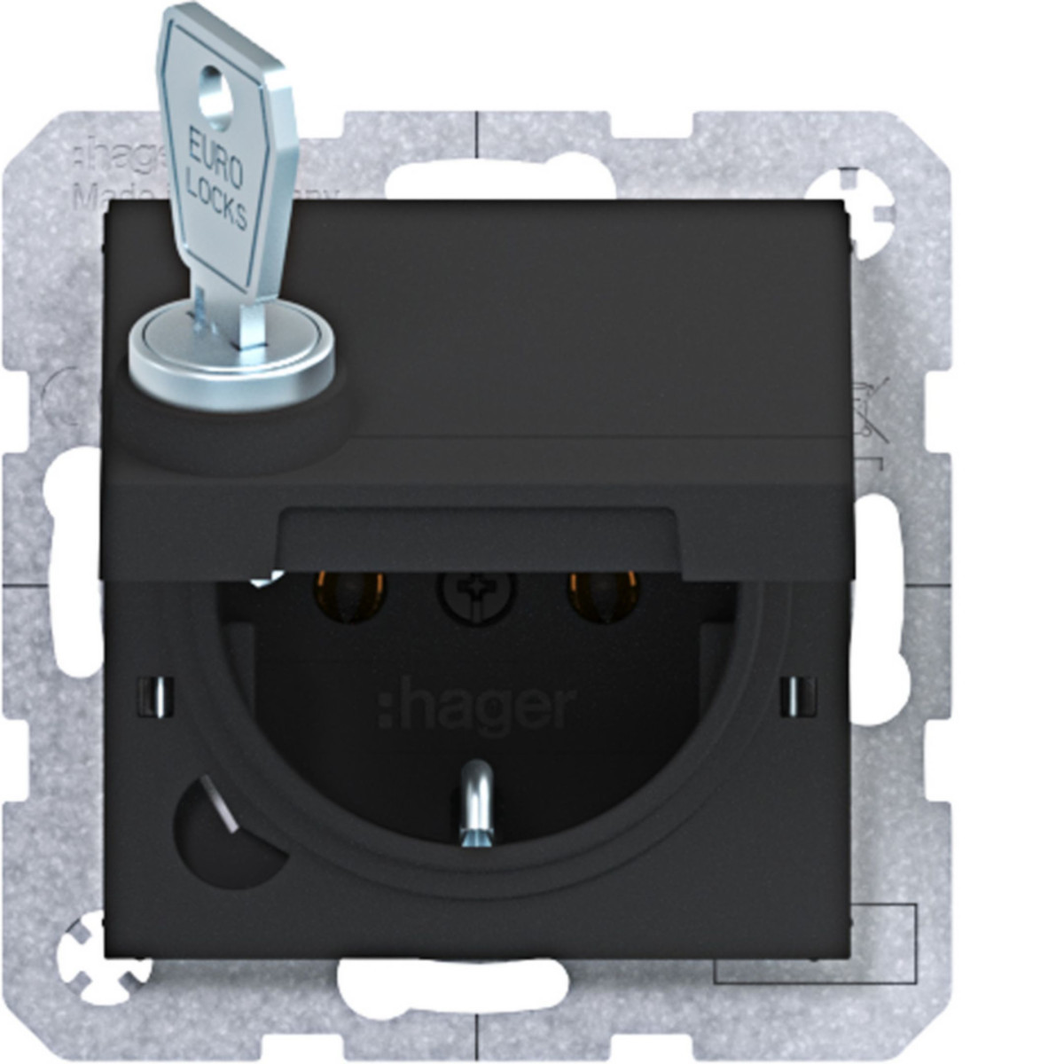 Hager A.x/C.x Schuko-Wandcontactdoos, zelfs.+vergr., steekkl. A.X/C.X zwart mat
