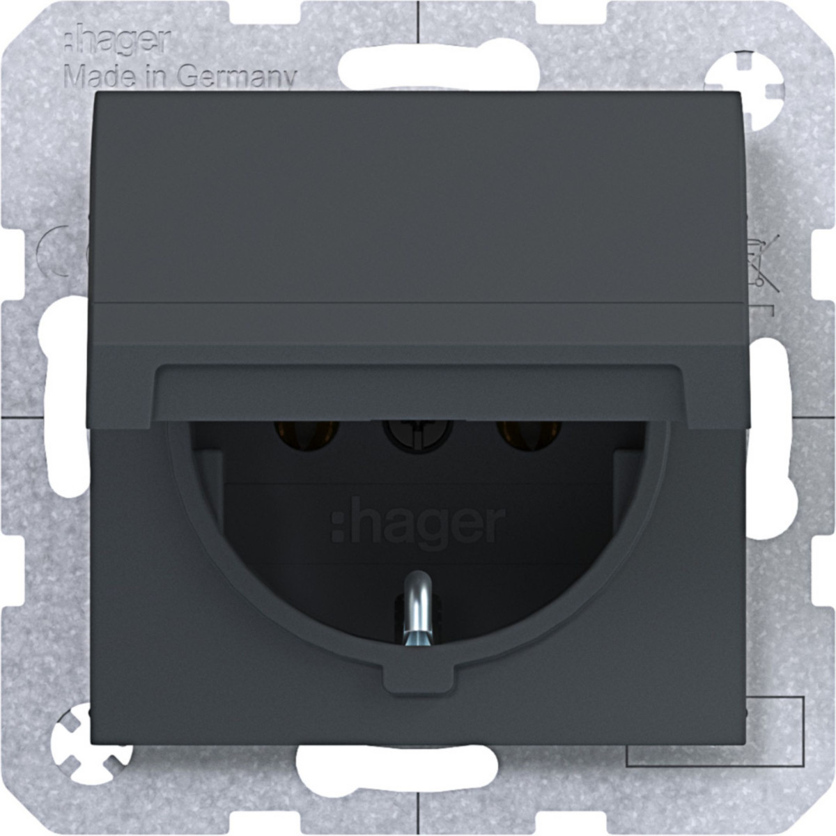 Hager A.x/C.x Schuko-Wandcontactdoos, zelfsluitende afd., steekkl., A.X/C.X antr.