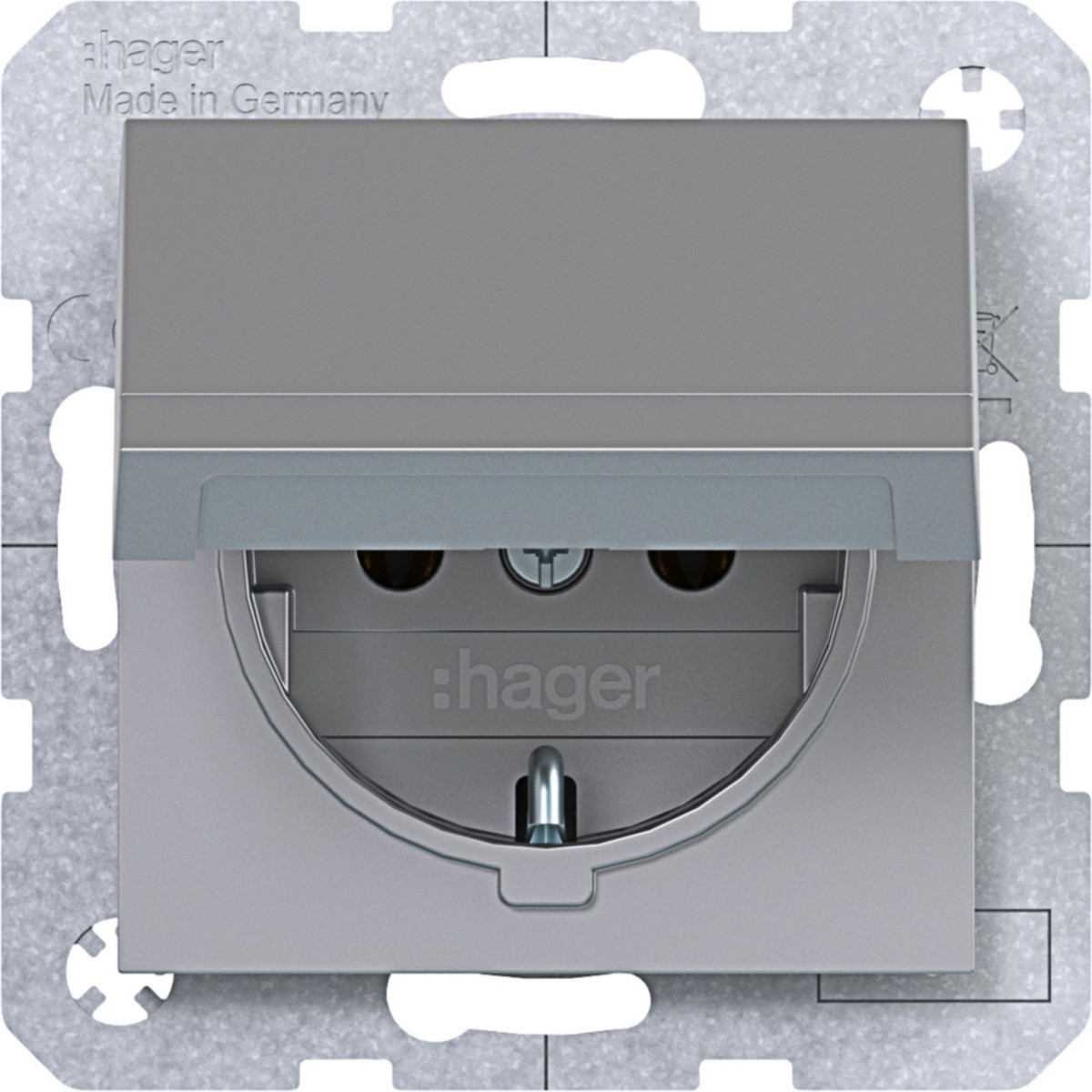 Hager A.x/C.x Schuko-Wandcontactdoos, zelfsluitende afd., steekkl., A.X/C.X titaan