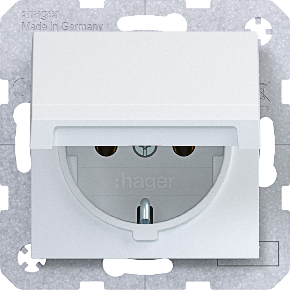 Hager A.x/C.x Schuko-Wandcontactdoos, zelfsluitende afd., steekkl., A.X/C.X wit mat