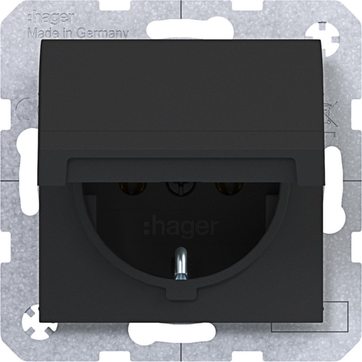Hager A.x/C.x Schuko-Wandcontactdoos, zelfsluitende afd., steekkl., A.X/C.X ZW. mat