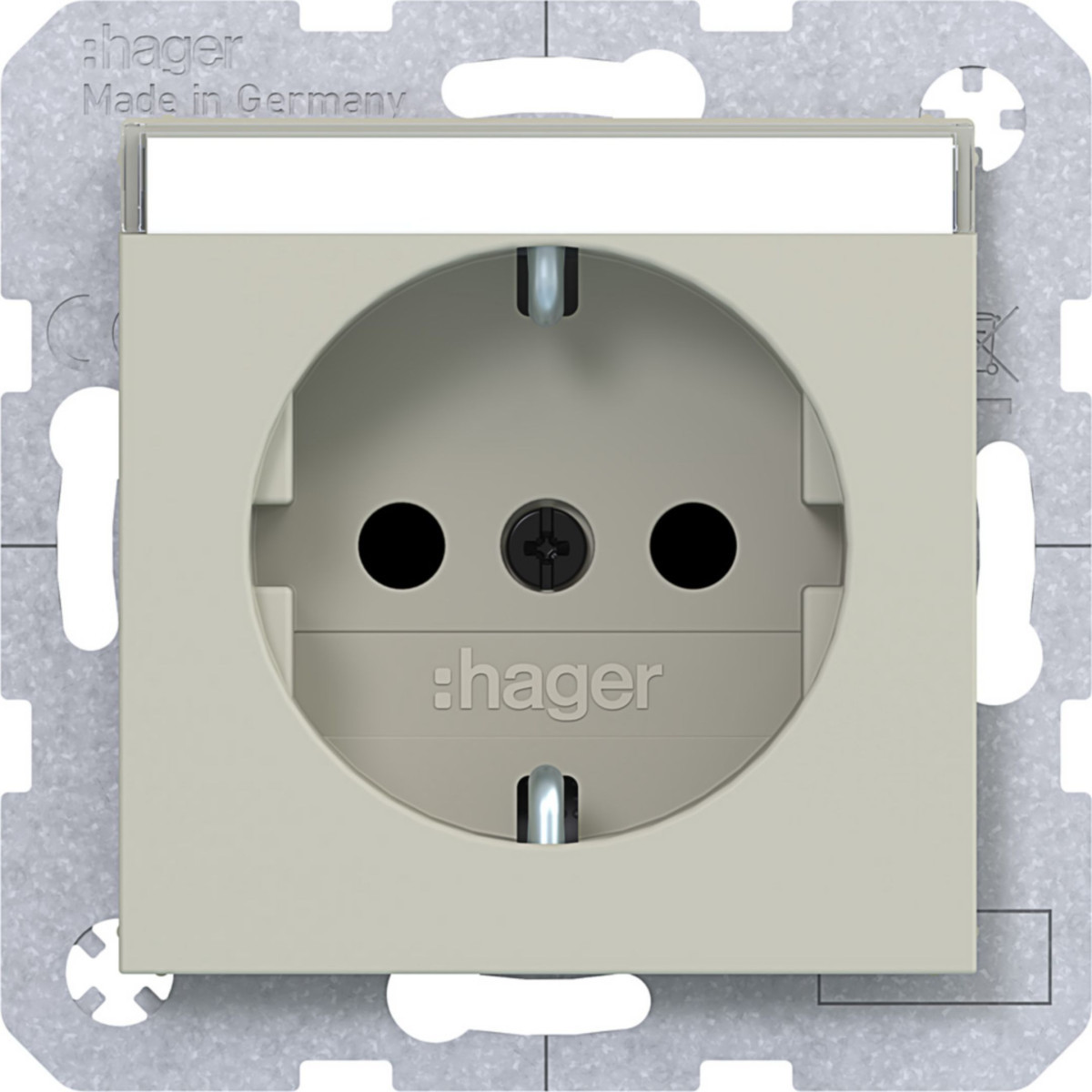 Hager A.x/C.x Schuko-WCD., tekstveld, safety plus, STKL., A.X/C.X, pebble, mat