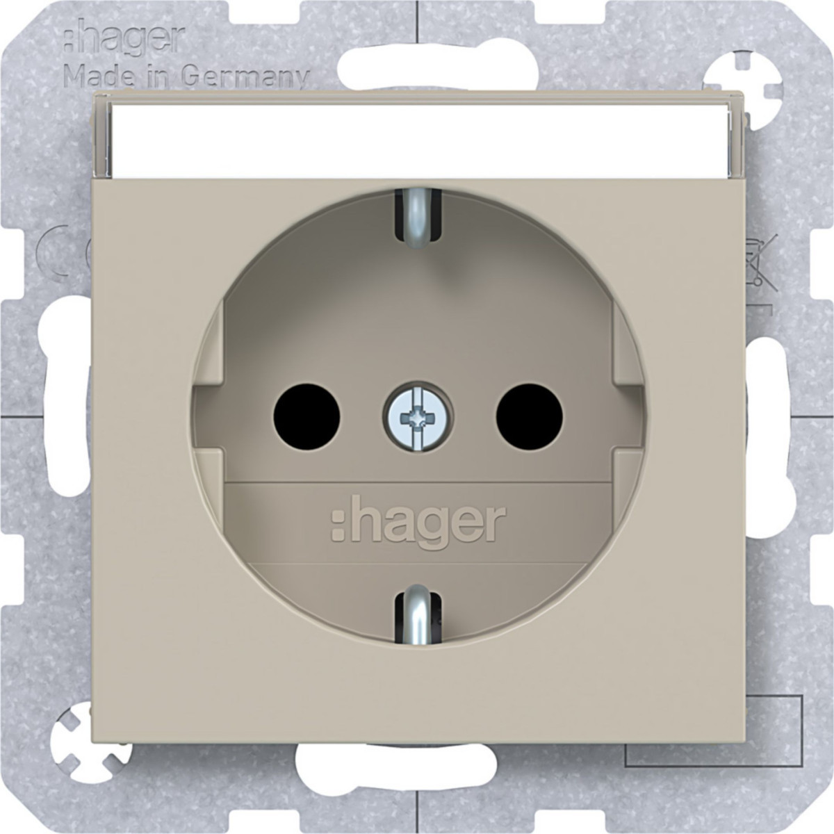 Hager A.x/C.x Schuko-WCD., tekstveld, safety plus, STKL., A.X/C.X, sand, mat