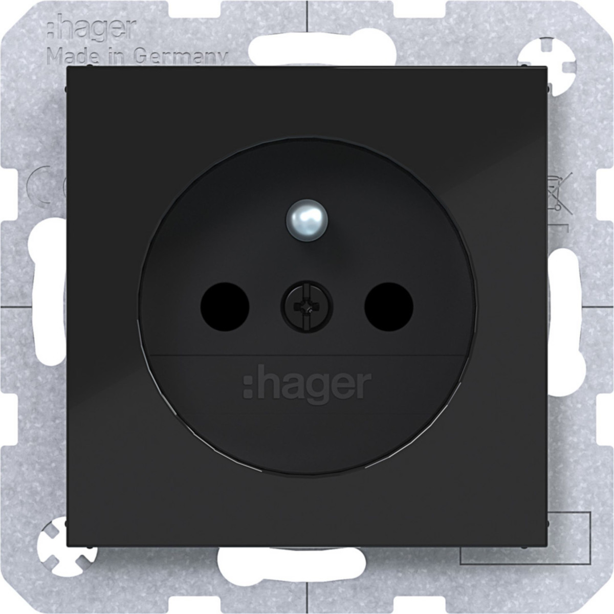 Hager A.x/C.x Wandcontactdoos Aardpen, safety plus, steekkl., A.X/C.X, zwart GLZ.