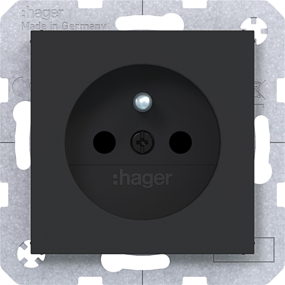Hager A.x/C.x Wandcontactdoos Aardpen, safety plus, steekkl., A.X/C.X, zwart mat
