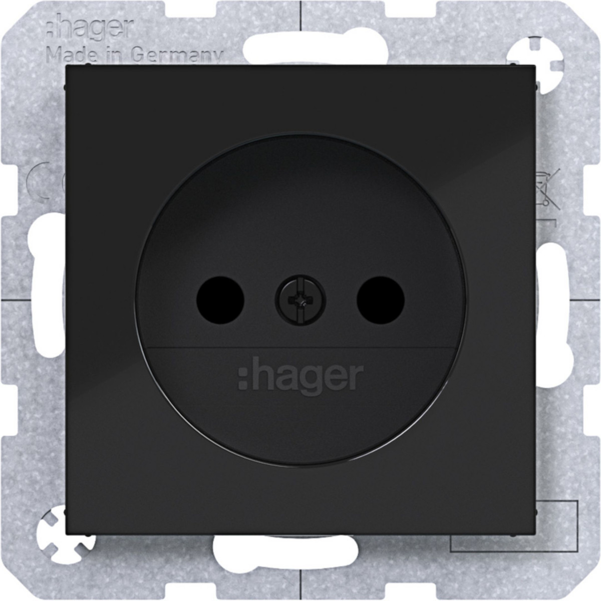 Hager A.x/C.x Wandcontactdoos Zonder randaarde, safety plus, A.X/C.X, zwart glanzend