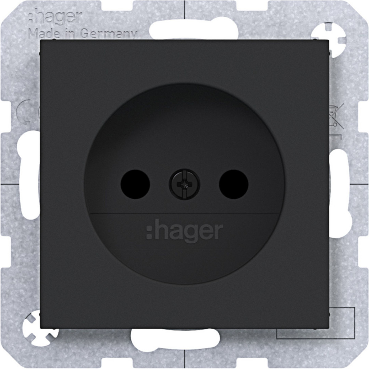 Hager A.x/C.x Wandcontactdoos Zonder randaarde, safety plus, A.X/C.X, zwart mat