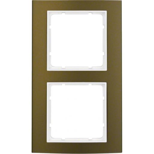 Hager Berker B.3 afdekraam 2-voudig aluminium bruin (binnenring polarwit mat)