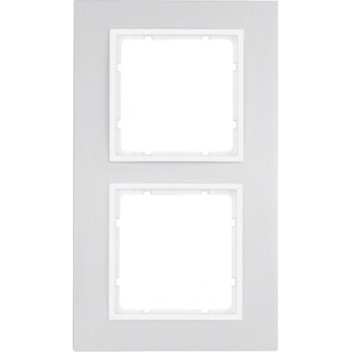 Hager Berker B.7 afdekraam 2-voudig aluminium (binnenring polarwit mat)