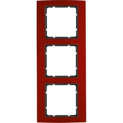 Hager Berker B.3 afdekraam 3-voudig aluminium rood (binnenring antraciet mat)