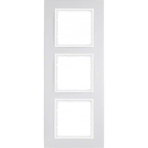 Hager Berker B.7 afdekraam 3-voudig aluminium (binnenring polarwit mat)