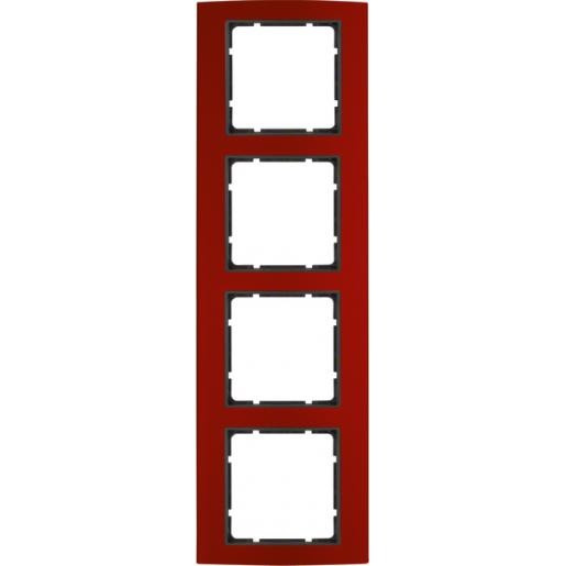 Hager Berker B.3 afdekraam 4-voudig aluminium rood (binnenring antraciet mat)