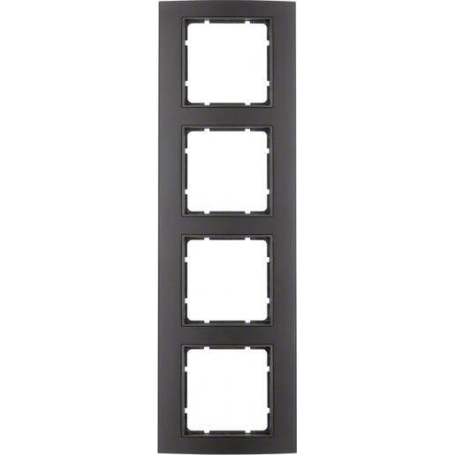 Hager Berker B.3 afdekraam 4-voudig aluminium zwart (binnenring antraciet mat)