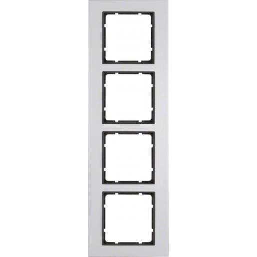 Hager Berker B.7 afdekraam 4-voudig aluminium (binnenring antraciet mat)