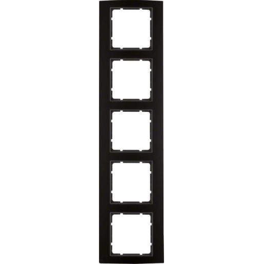 Hager Berker B.3 afdekraam 5-voudig aluminium zwart (binnenring antraciet mat)
