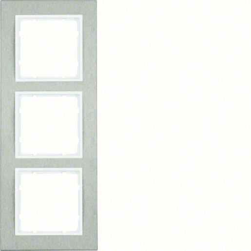 Hager Berker B.7 afdekraam 3-voudig geborsteld edelstaal (binnenring polarwit mat) horizontaal