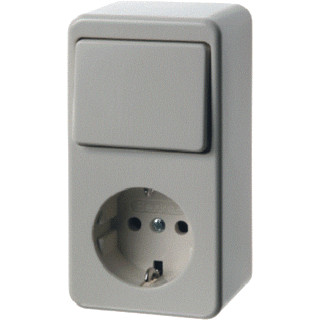 Hager Berker opbouw combinatie wisselschakelaar en wandcontactdoos met randaarde, met kabel- en kanaalinvoer crèmewit glanzend