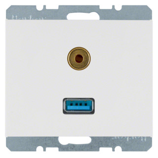 Hager Berker Usb / 3,5 MM audio wandcontactdoos berke R K.1 polarwit, glanzend