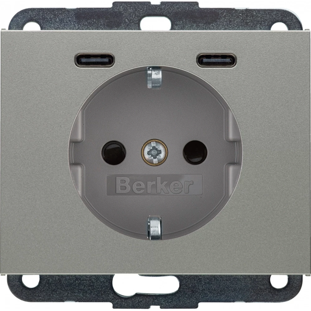 Hager berker WCD Ra, 2 X usb C (PD), K.5 edelstaal Hager berker WCD Ra, 2 X usb C (PD), K.5 edelstaal