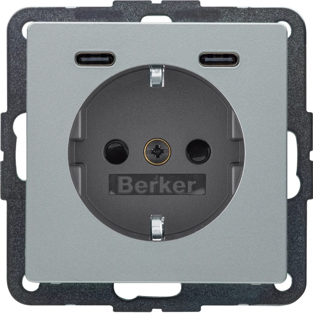 Hager berker WCD Ra, 2 X usb C (PD), Q.1/Q.3/Q.7 aluminium soft finish