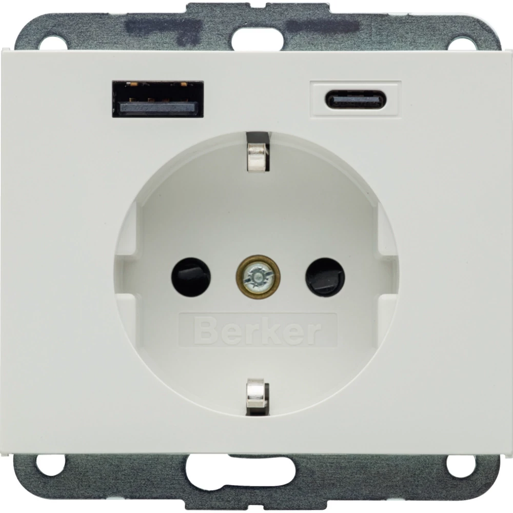 Hager berker WCD Ra, usb A + usb C (PD), K.1 polarwit glanzend