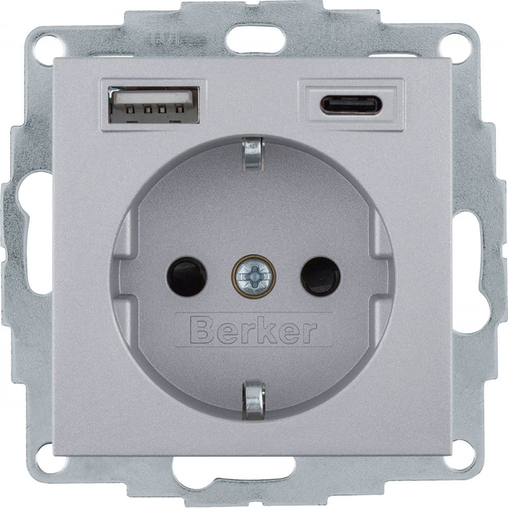 Hager berker WCD Ra, usb A + usb C (PD), S.1/B.3/B.7 aluminium mat