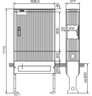 Hager Buitenopstellingskast Polyester Verdeelzuil, bouwgrootte 177, leeg, 1710x839x277 MM