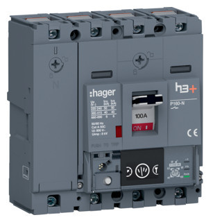 Hager h3+ Vermogensautomaat H3+, P160 energy 4P4D N0-50-100% 100 A 40 ka, kooikl
