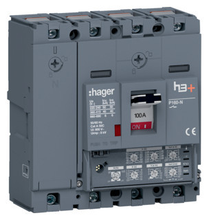 Hager h3+ Vermogensautomaat H3+, P160 lsi 4P4D N0-50-100% 100 A 40 ka, kooiklem.
