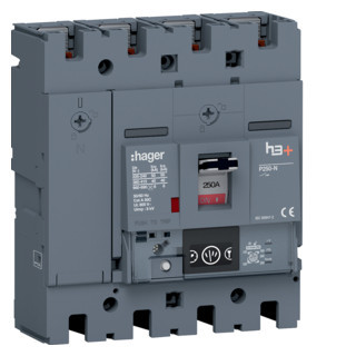 Hager h3+ Vermogensautomaat H3+, P250 energy 4P4D N0-50-100% 250 A 40 ka, boutaa