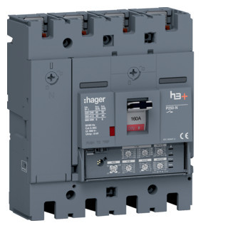 Hager h3+ Vermogensautomaat H3+, P250 lsi 4P4D N0-50-100% 160 A 40 ka, boutaansl