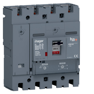Hager h3+ Vermogensautomaat H3+, P250 TM 4P4D N0-100% 200 A 50 ka, boutaansl.