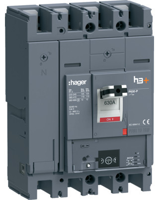 Hager h3+ Vermogensautomaat H3+, P630 energy 4P4D N0-50-100% 630a 110ka, boutaan