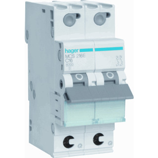 Hager MCS installatieautomaat C karakteristiek 16a 2P 2 beveiligd 2te