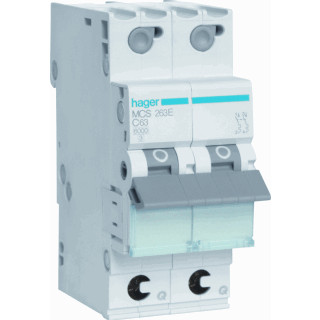 Hager MCS installatieautomaat C karakteristiek 63a 2P 2 beveiligd 2te