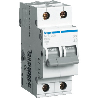 Hager MCN installatieautomaat C karakteristiek 0,5a 2P 2 beveiligd 2te